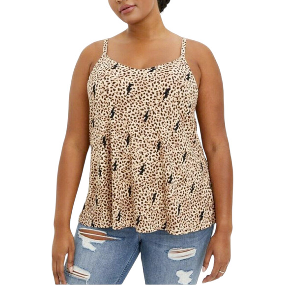 torrid Tops - Torrid Super Soft Knit Leopard Lightning Bolt V Neck Cami, Brown/Black, Sz 5X